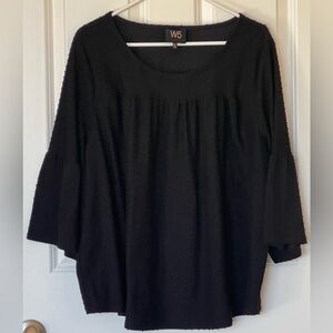 Anthropologie W5 Women 3X Swiss Dot Bell Sleeve Black Scoop Neck Top